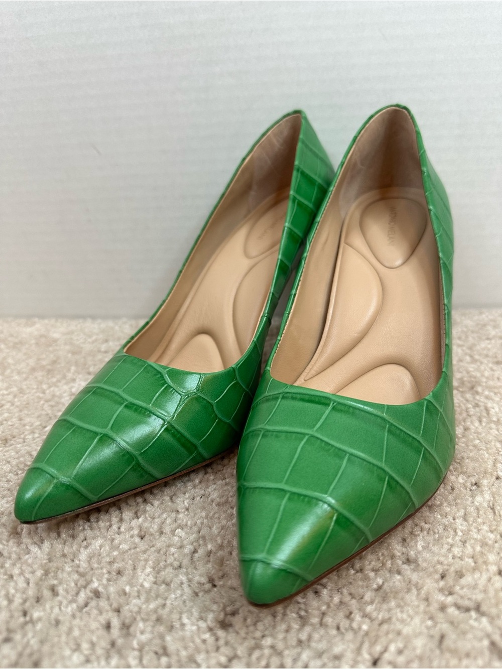 ANTONIO MELANI Green Croc-Embossed Pointed Toe heels, size 9.5, worn once